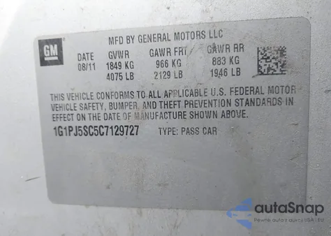 2012 Chevrolet Cruze Eco from USA, damaged, VIN 1G1PJ5SC5C7129727